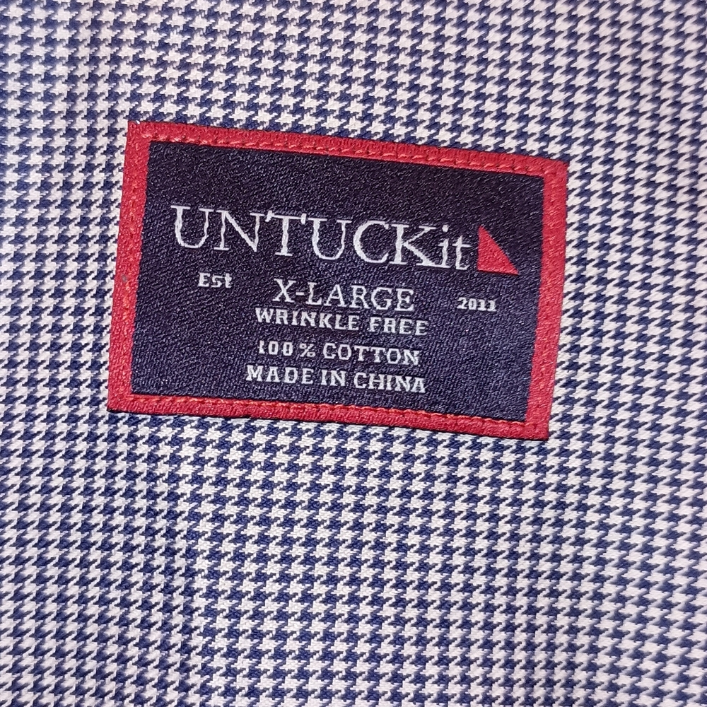 Untuckit Blue White Checked Button Down Cotton Sh… - image 5